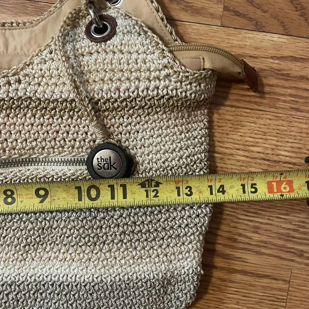 The Sak Indio Crochet Shoulder Bag Sand Stripe Woven Boho Tote Purse